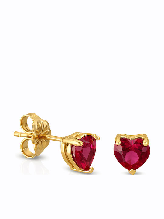 Gold Earrings 14K Heart Red Zircon Romantic Design 902k8