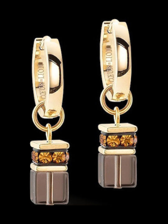 Coeur De Lion Geocube Chunky Chain Hoop Earrings Gold-brown 4524211116