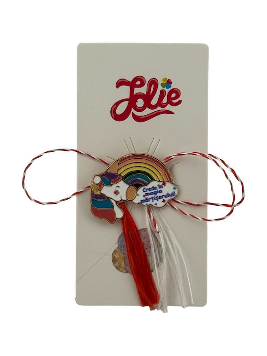 Martisor Pentru Copii Jolie Material Metalic Ambalaj Din Carton Design Brosa Dimensiune Aproximativ 2x2 Cm Multicolor Mesaj Curcubeu Design Unicorn