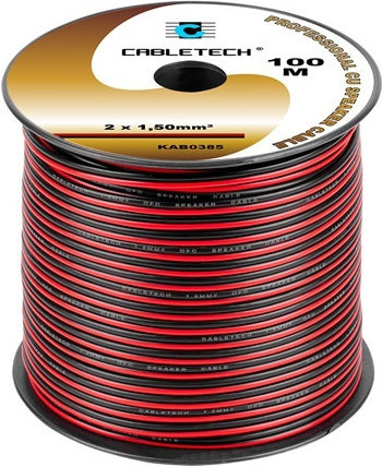 Καλώδιο Ηχείων Premium Χαλκό 2x1,5 Mm² Κόκκινο Μαύρο Καρούλι 100 M