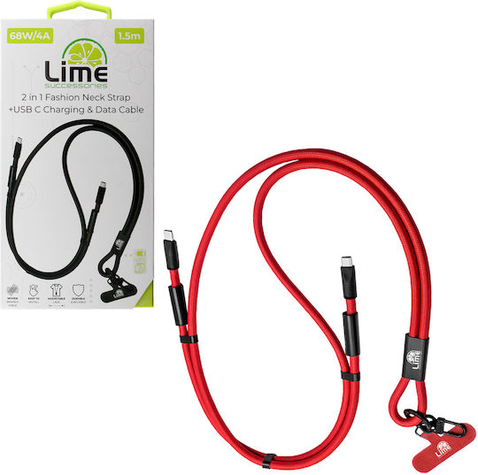 Lime Плетен кабел USB-C мъжки - USB-C 68W Зелен 1.5m