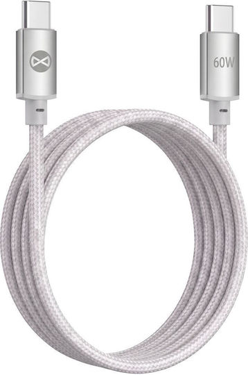 Forever Кабел USB-C мъжки - USB-C 60W Сребрист 1м