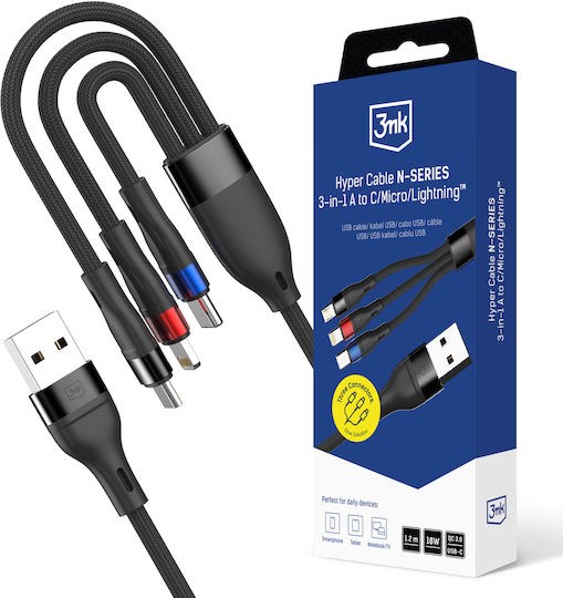 3MK USB to Lightning Cable Μαύρο 1.2m