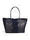 Leather Women's Shopper Bag Suede Navy Blue