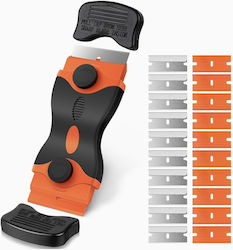 Multifunktionaler Autoscheibenkratzer Mit Bürste Ergonomisches Design Rutschfester Griff Enthält 20 Ersatzklingen 12,5 X 4,5 Cm Orange