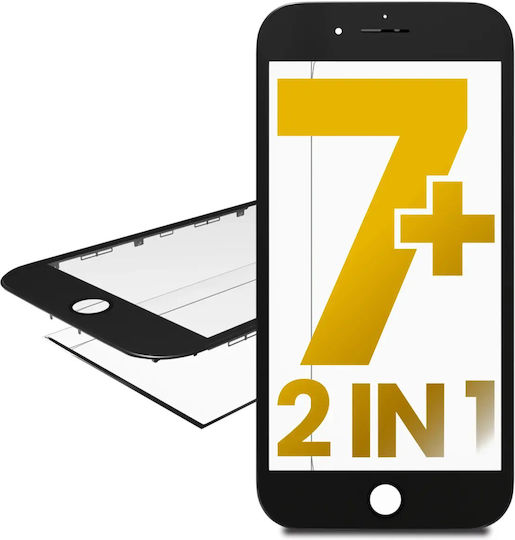 2 In 1 Glass Frame Pre-installed Iphone 7 Plus Premium Black 2 Pack