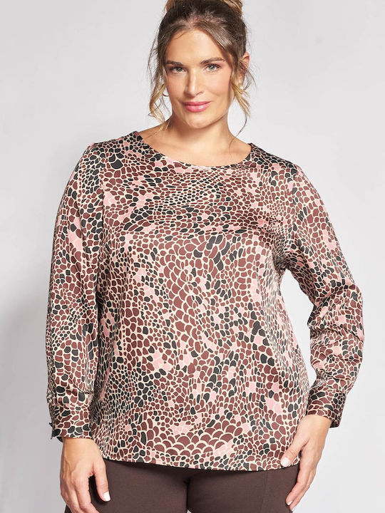 Bluza Damă Satin Mânecă Lungă Animal Print Maro
