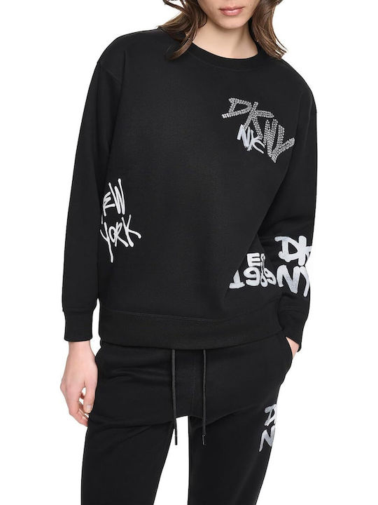DKNY Women's Cotton Hooded Sweater Black