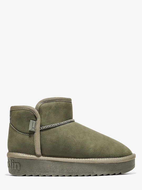 Nordic Low Stiefeletten Damen mit Pelz Khaki