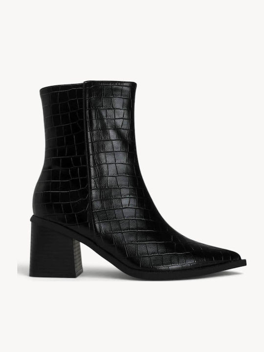 Ghete Dama Croco Negru Cu Vârf Ascuțit Și Toc Geometric