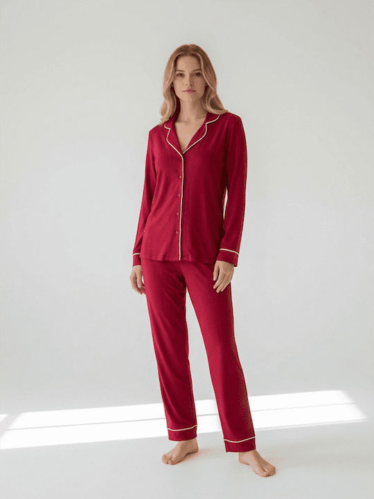 Harmony Winter Damen Schlafanzug Set Wein
