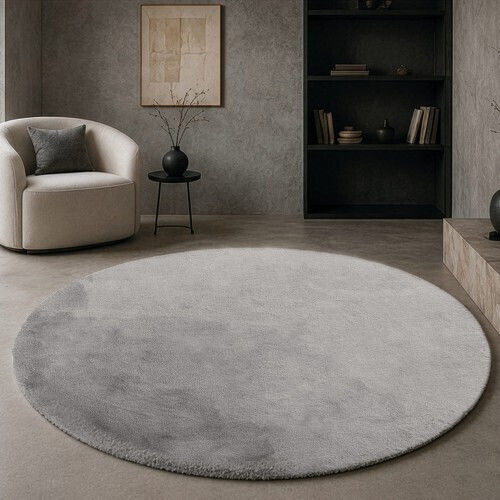 Teoran Runder Wohnzimmer Teppich Grau Φ160cm