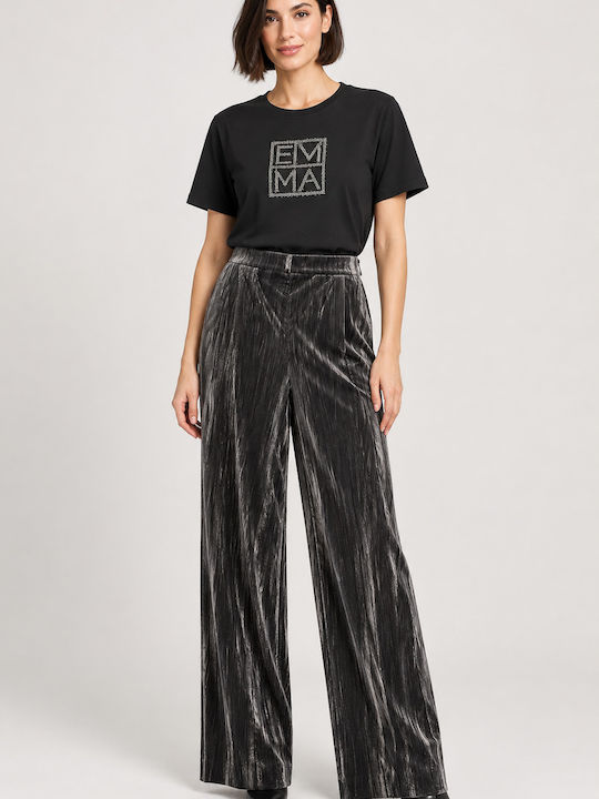 Women's High Waist Fabric Trousers Grey