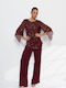 Women's Burgundy Set with Trousers with Sequins F2913_012