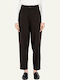 Women's High Rise Fabric Capri Trousers in Tapered Leg Style Brown