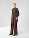 Women's Fabric Trousers with Elastic Waist in Loose Fit Brown