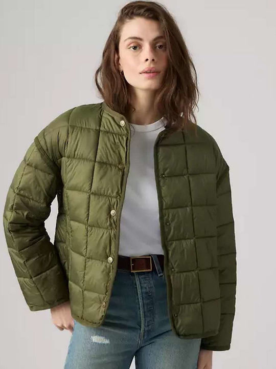 Langes Damen Puffer Jacken für Winter Olive Night