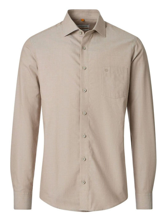 Langärmeliges Herrenhemd in Normale Passform Beige
