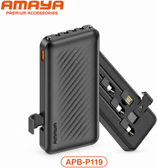 Amaya Apb-p119 Външна батерия 10000mah 10w Вградени Кабели Usb-c Lightning & Micro Usb Черна