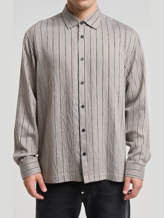 Long Sleeve Striped Beige Shirt