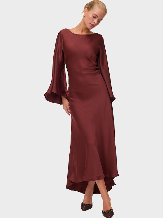 Maxi Abendkleid Satin Brick Braun