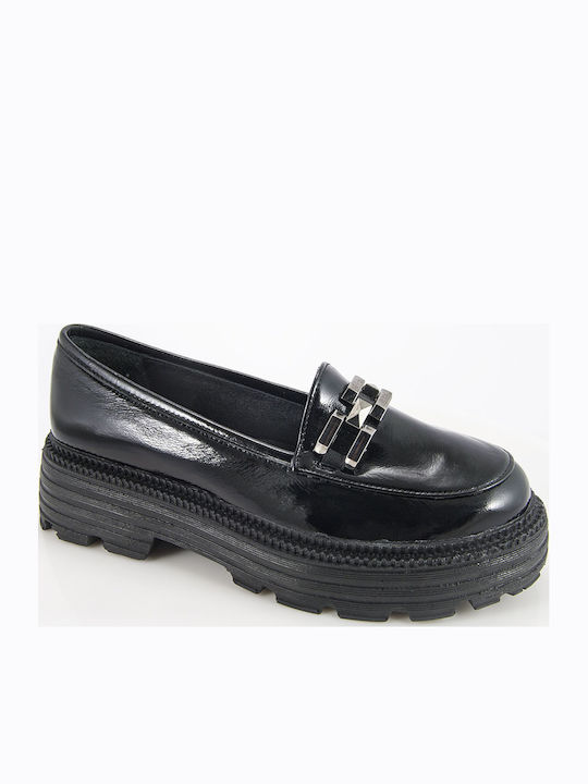 Δερμάτινα Γυναικεία Loafers σε Μαύρο Χρώμα