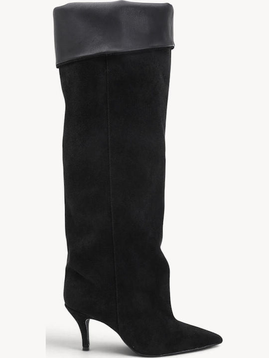 Schwarze Wildleder Damenstiefel mit Umgekehrtem...