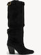 Schwarze Wildleder Damenstiefel Western Gürtelschnalle