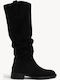 Cizme Dama Slouch Negre Din Suede Cu Toc Jos