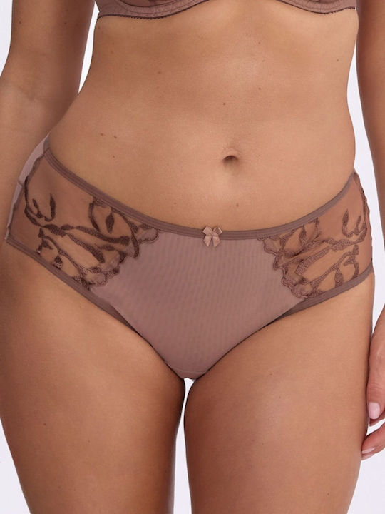 Hoch Taillierter Damen-Slip mit Spitze Braun