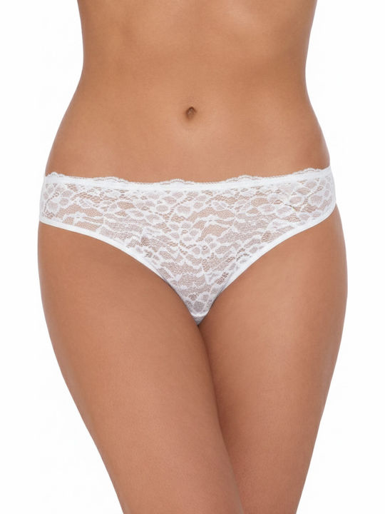 Ladym Damen-Slip mit Spitze Weiß