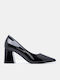 Spitze Zehe Pumps mit Chunky Mittlerem Absatz Schwarz