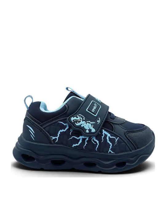 Παιδικά Sneakers Ανατομικά με Σκρατς & Φωτάκια Μπλε
