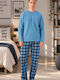Minerva Bull Winter Herrenpyjama Karos Hellblau