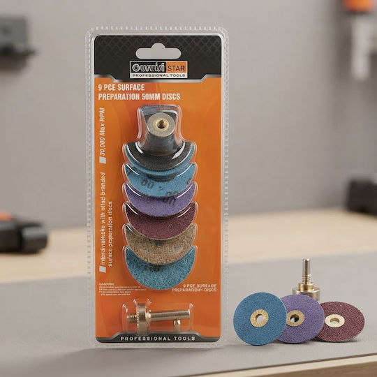 Set of 9 Surface Preparation Discs 50mm Adapter Up to 30000 Rpm Uruisi Star
