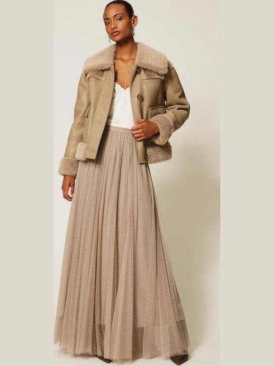 Maxi Skirt with Tulle Beige