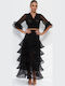 Set with High Waist Maxi Skirt Black