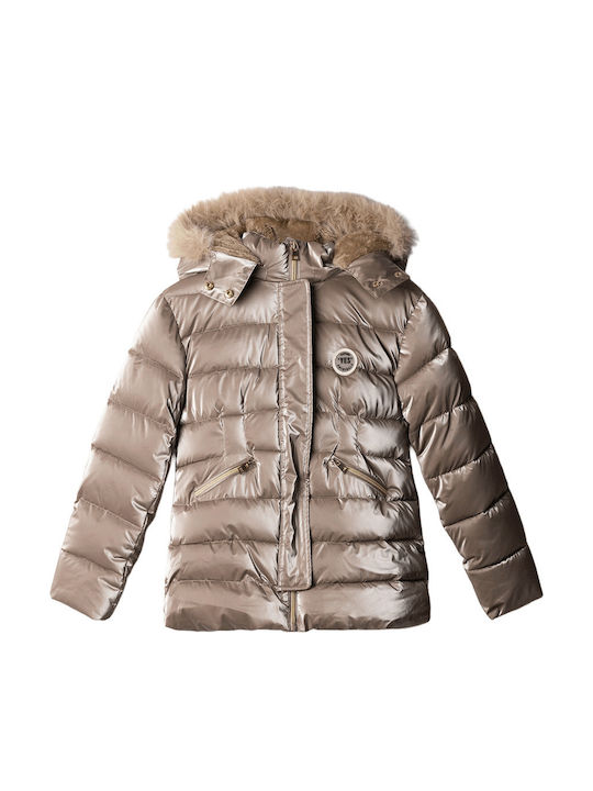 Evita Kids Short Fur with Hood Gold