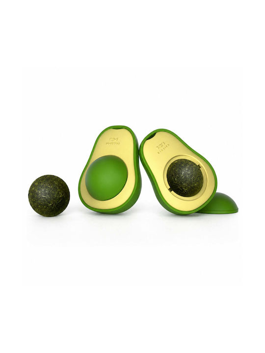 Jucărie Pentru Pisici Minge Rotativă Cu Iarba-Mâței Formă Avocado Autoadezivă Verde