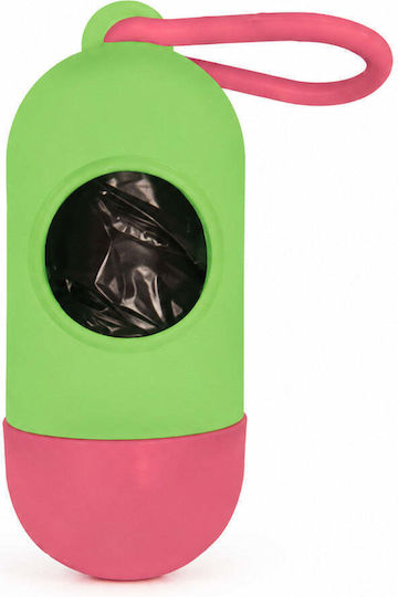 Dispenser Igienic De Saci Pentru Câini Bicolor Cu Carabinieră Verde Roz