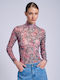 Damen Bluse Rollkragenpullover Blumen Floral