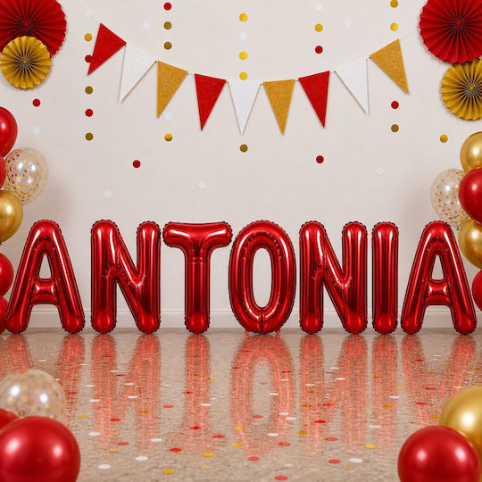 Set of 7 Red Foil Balloons with Name 40cm with Personalization