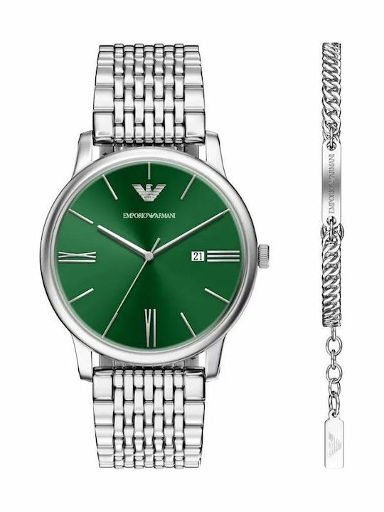 Мъжки Часовник 42mm На Батерия със Сребрист Металик Браслет
