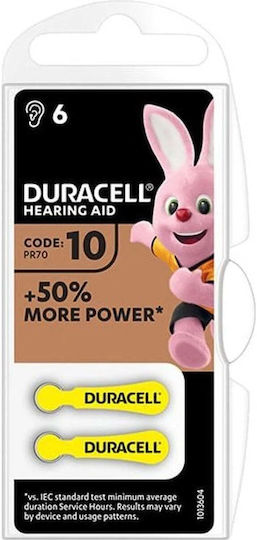 Duracell Zinc-Air Battery Za10 Pr70 Ac10 Da230 Hearing Aid Batteries Duracell Cell Packaging 6-Pack 42435