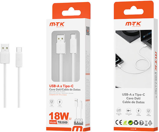 Moveteck USB 2.0 Cable USB-C male - USB-A Λευκό 1m 463.125147