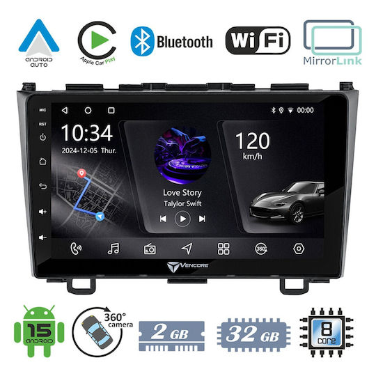 VenCore Auto-Audiosystem für Honda CR-V 2006-2012 mit Touchscreen 9" Bluetooth USB AUX Eingebautes Wi-Fi GPS Apple CarPlay Android Auto