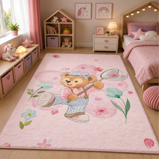 Homeone Velvet Αντιολισθητικό Χαλί Διάδρομος Ροζ 80x150cm