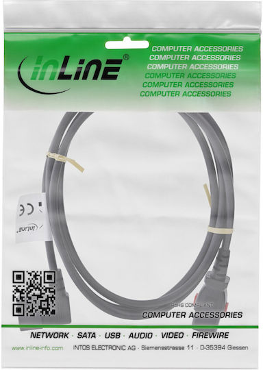 Inline Καλώδιο Τροφοδοσίας Επέκτασης C13 Ασφάλιση C14 Γωνιακό Μαύρο 2 M