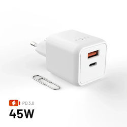Fixed Încărcător Fără Cablu GaN cu Port USB-A și Port USB-C 45W Power Delivery Alb (Mini) Fixed Încărcător Fără Cablu GaN cu Port USB-A și Port USB-C 45W Power Delivery Alb (Mini)