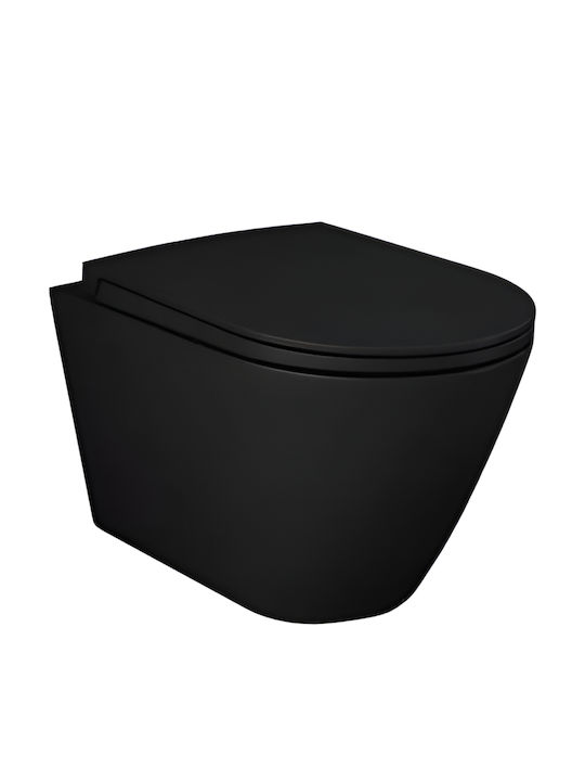 Rak Ceramics Feeling Wandhängende Toilette Rimless mit Spülung mit Schlank Duroplast Sanftes Schließen Schwarze